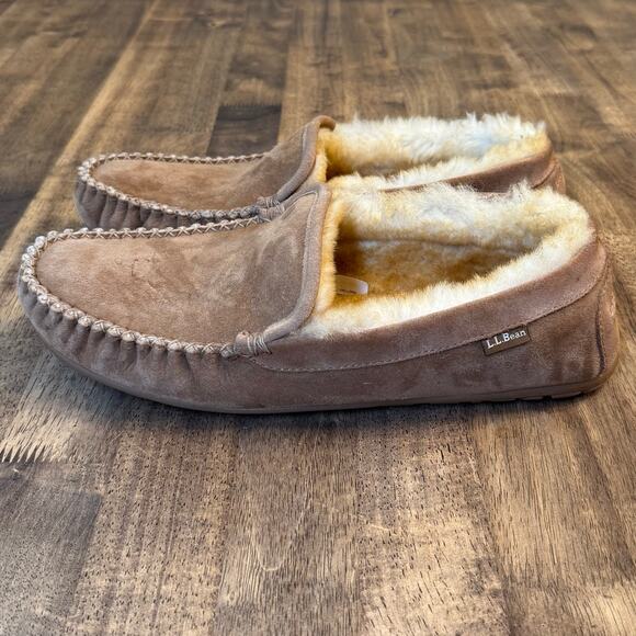 L.L.Bean Wicked Good Slippers Venetian Shearling Moccasin Suede Brown Men’s 14